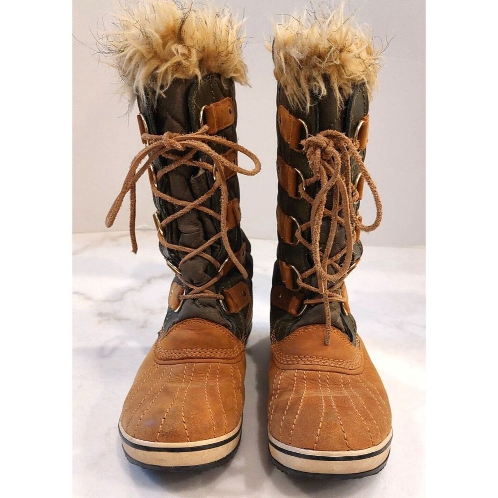 Sorel Tofino Lace Up Faux Fur Lined Waterproof Leather Boots Tan Womens Sz 8 M